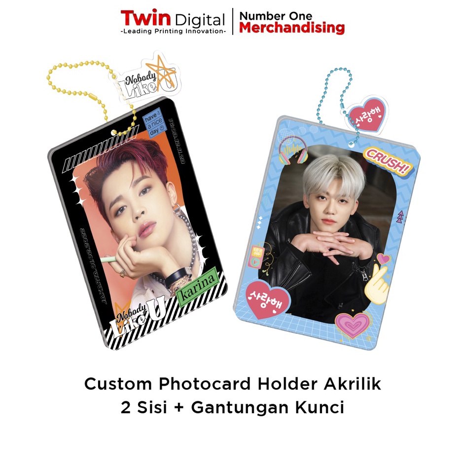 ➭ Twindigital Custom Design Photocard Holder Akrilik 2 Sisi Free Gantungan Kunci Poca Frame Deco - C