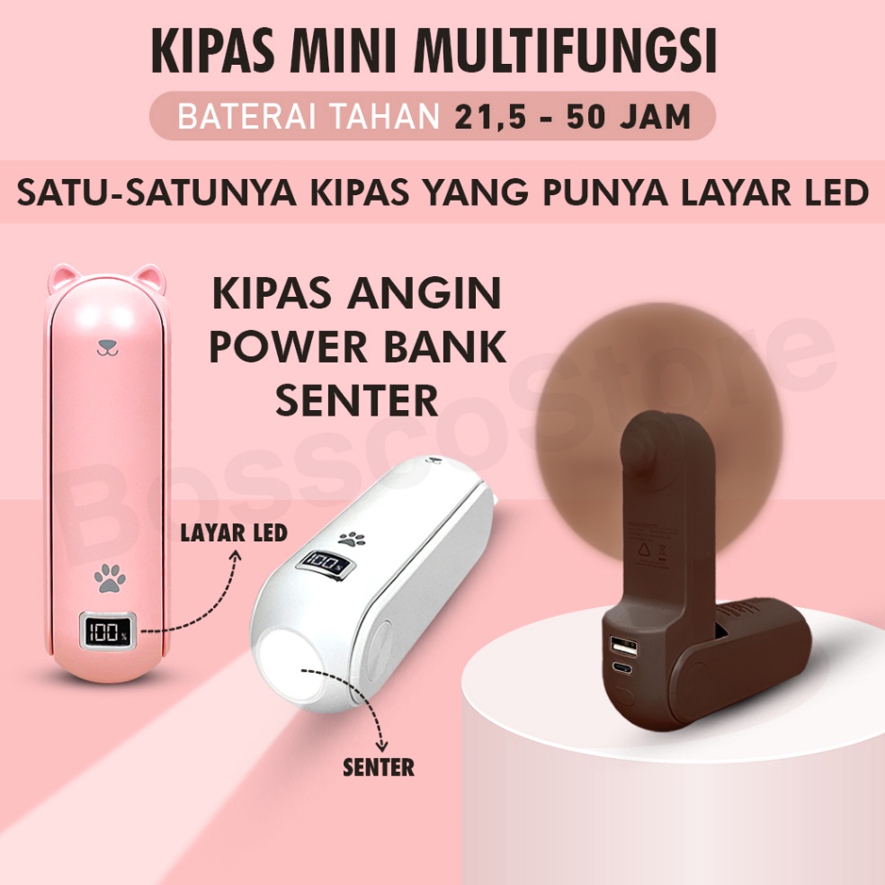 VIRAL. Bossco Kipas Angin Mini Portable Original 4800mAh Multifungsi Charge USB kipas angin super mi