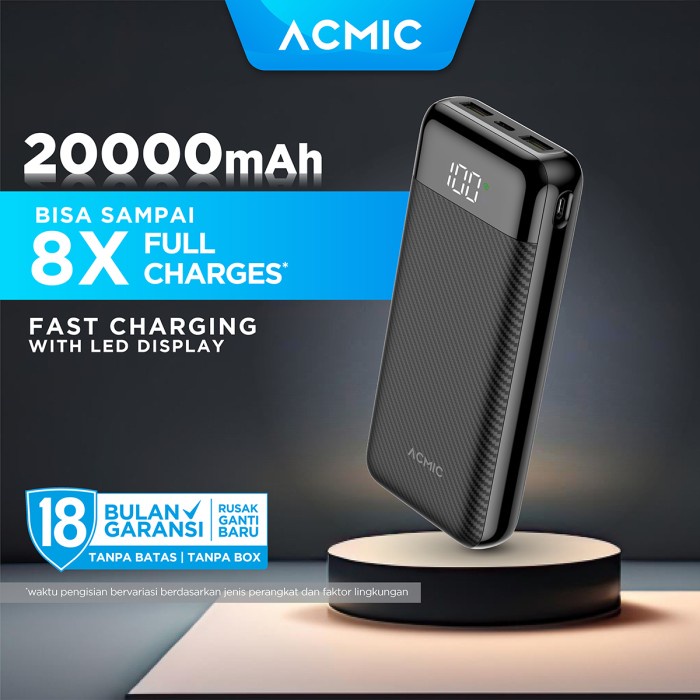Terlaris Acmic F20Pro 20000Mah Aicharge Digital Power Bank (Qc4 + Pd + Vooc)