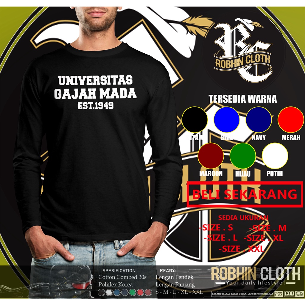 Kaos Kampus UGM Universitas Gadjah Mada 1949 Lengan Panjang Baju Distro