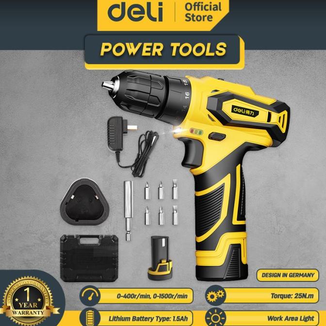 Deli Mesin Bor Listrik 12V Single/Dual Battery Tanpa Kabel Dl626X