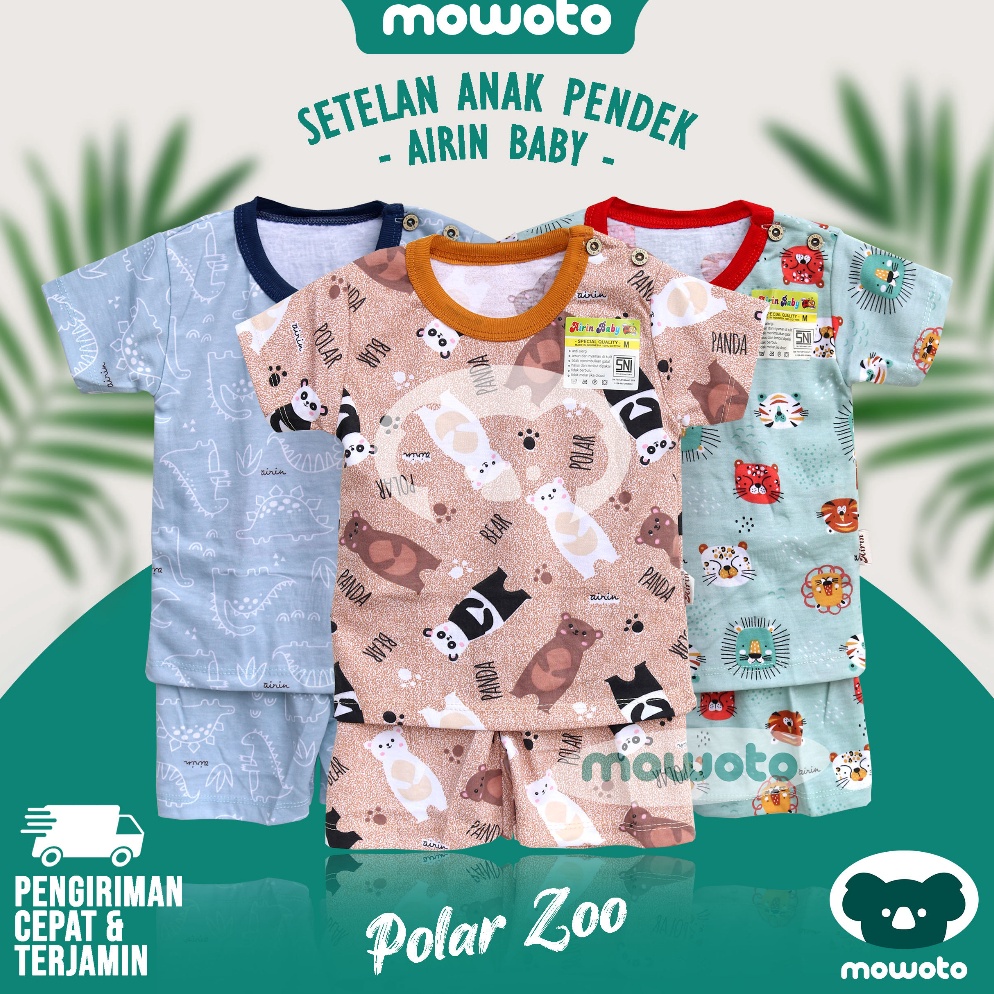 STOK TERBATAS. Setelan Airin Baby PENDEK Polar Zoo / Setelan Piyama Anak Usia 1-3 Tahun Unisex Motif