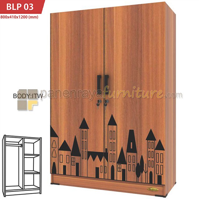 Lemari Pakaian / Lemari Baju 2 Pintu ROMARO BLP 03 (Italian Walnut)