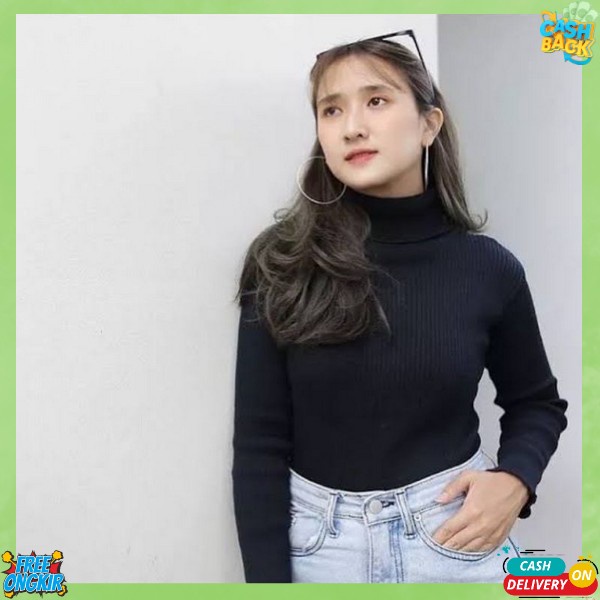 Inner Rajut Turtleneck Knit Kaos Lengan Panjang Turtleneck Panjang Necy Knit Kaos Rib Turtle Neck Le