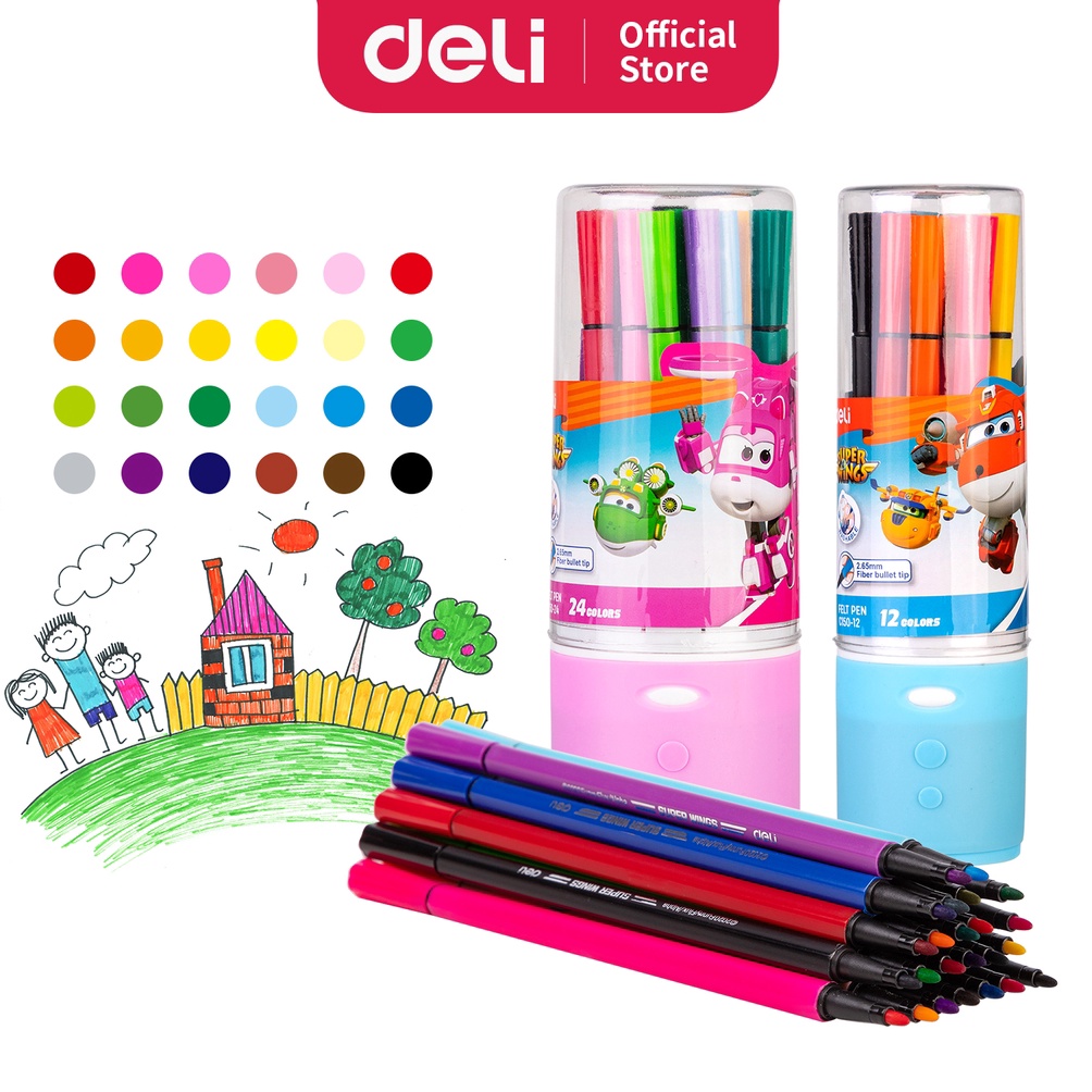 

COD Deli Super Wings Felt Pen / Spidol Warna 12/24 Warna Kemasan Tabung EC150-12 EC150-24 ➭Ready