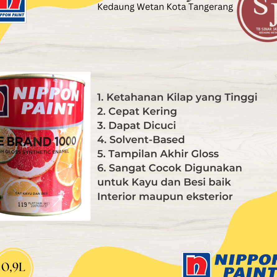 Terlaku, Cat Kayu dan Besi BEE BRAND 1000 Nippon Paint Cat Minyak 0,9L