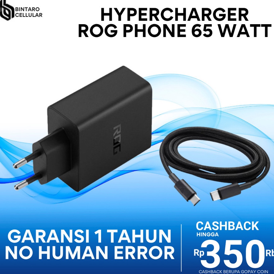 New Stock.. Hypercharger Charger Rog Phone 5, 5S, 6, Pro 65W / 65 WATT Adaptor Asus Original
