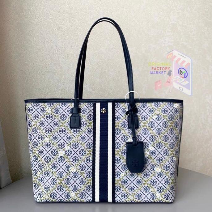 TAS TORY BURCH T Monogram Canvas Floral Vine Tote ORIGINAL 82594 TB