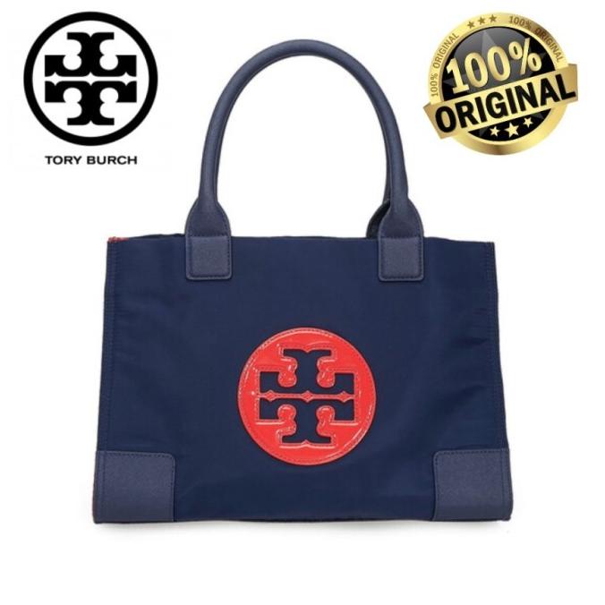 Tory Burch Ella Tote Nylon Colorbloack Royal Navy Tote Bag Original