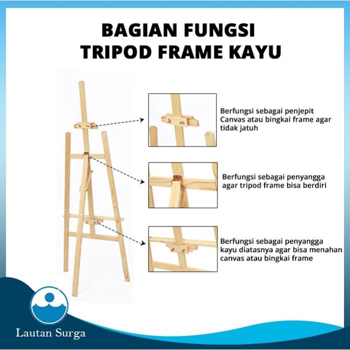 

Stand Tripod / Wooden Easel Tripod Kayu Stand Lukis, Bingkai Foto