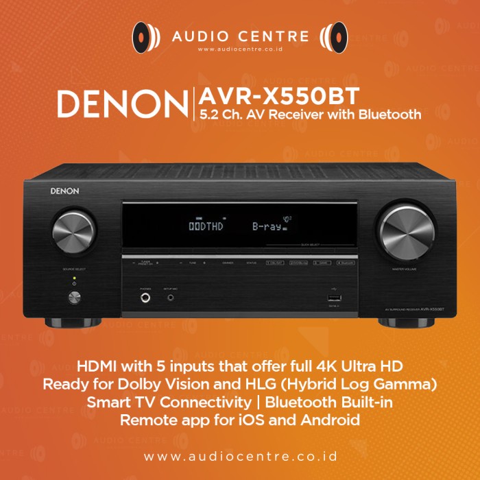 DENON AVR-X550BT AVR X550BT AVRX550BT 5.2CH AV RECEIVER 4K