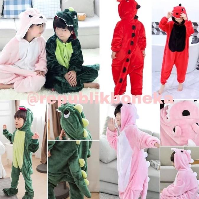 BAJU ONESIE BONEKA DINO DINOSAURUS HIJAU (ANAK) PIYAMA KOSTUM