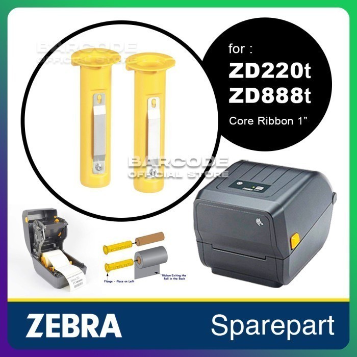 Sepasang Spindle Roller Core Ribbon 300 Meter Zebra Zd220 Zd888 Zd230