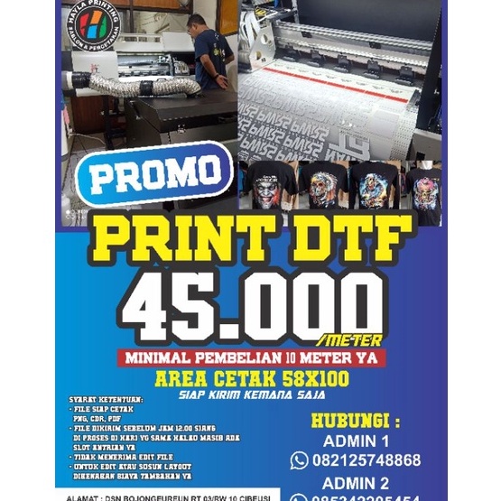 ✢Baru✲ RSWWN Custom Cetak Sablon DTF SIAP PRESS Satuan dan Meteran B70 Produk