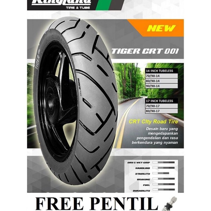 Model terbaru Ban Motor Tubeless Kingland 80/90-14 Tiger CRT Free Pentil Ban Motor Matic 80 90 Ring 