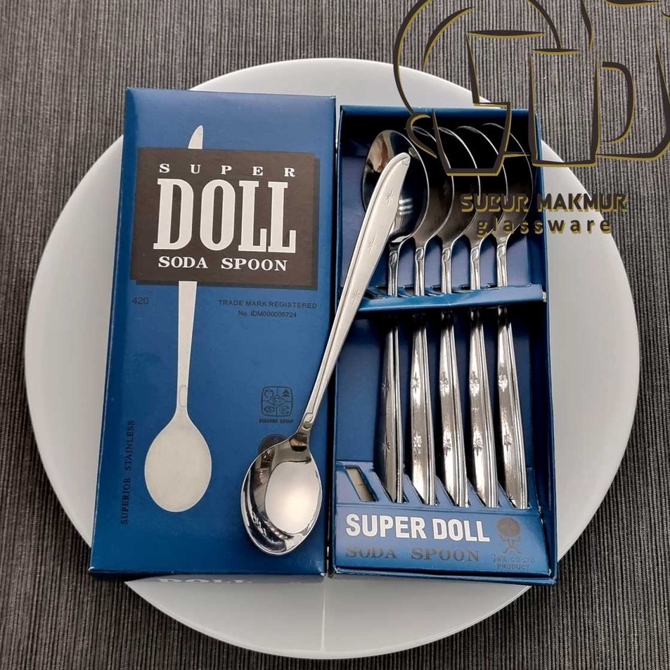 ・ [6 Pcs] Sendok Es SUPER DOLL (420) . Kedaung Soda Spoon / Es Campur / Stainless Steel Tebal d Prod