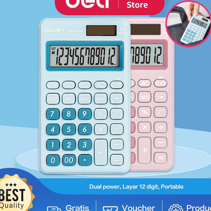 

シ XIII 6595 Deli Desktop Calculator / Kalkulator Meja Mini Portable Dual Power Lucu 1200 GROSIR_JAKARTA ╚