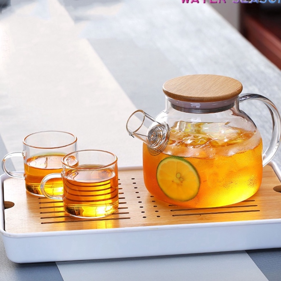 ➞ Teapot Teko Teh Air Panas Kaca Dengan Tutup Kayu Anti Panas High Borosilicate Berkualitas Tekko Ka
