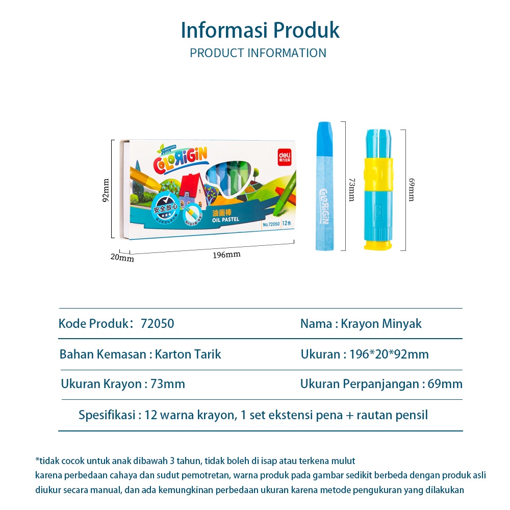 

W2O DELI OIL PASTEL 12/18/24/36 WARNA CERAH DENGAN PEN HOLDER EXTENDER DAN RAUTAN PENSIL 7205 SERIES