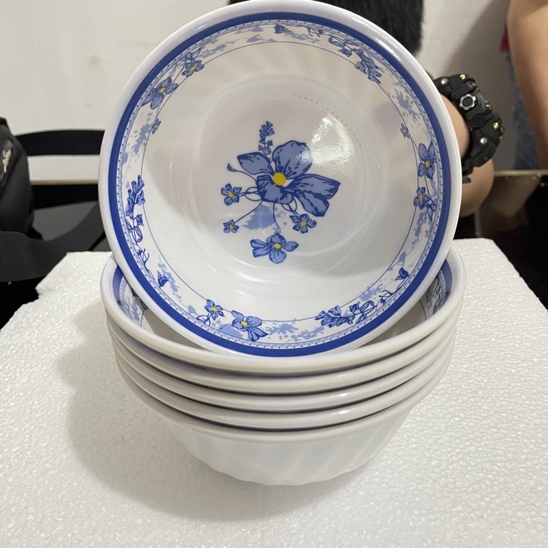 BM - PROMO 1 LUSIN MANGKOK MELAMIN MEISHING BUNGA BIRU | MANGKOK MELAMIN 12PCS