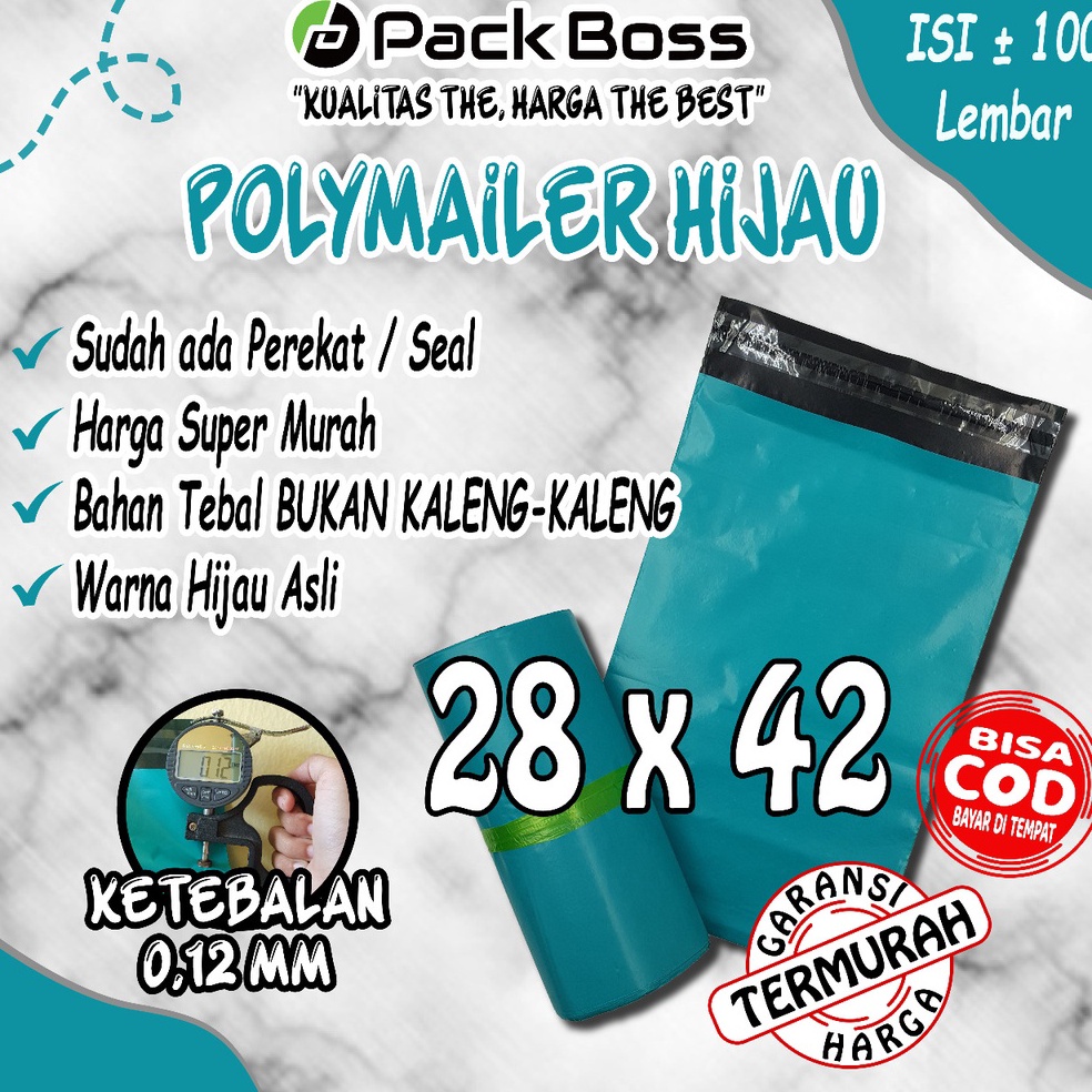 

♛|Dijual MurahPOLYMAILER HIJAU NON PREMIUM 28x42 (ISI +/- 100) TERMURAH PLASTIK PACKING ONLINE SHOP✦