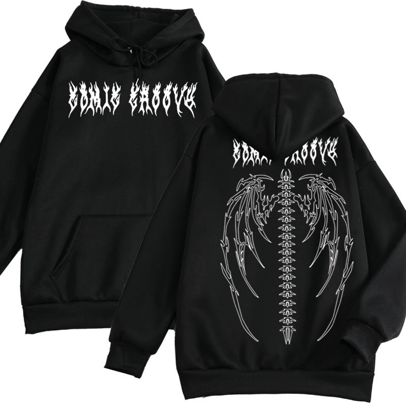 ❤2021 Women Hoodie Y2K Gothic Skeleton Evil Wing Print Oversize Hooded Tops Couple Clothes Hip-Hop M