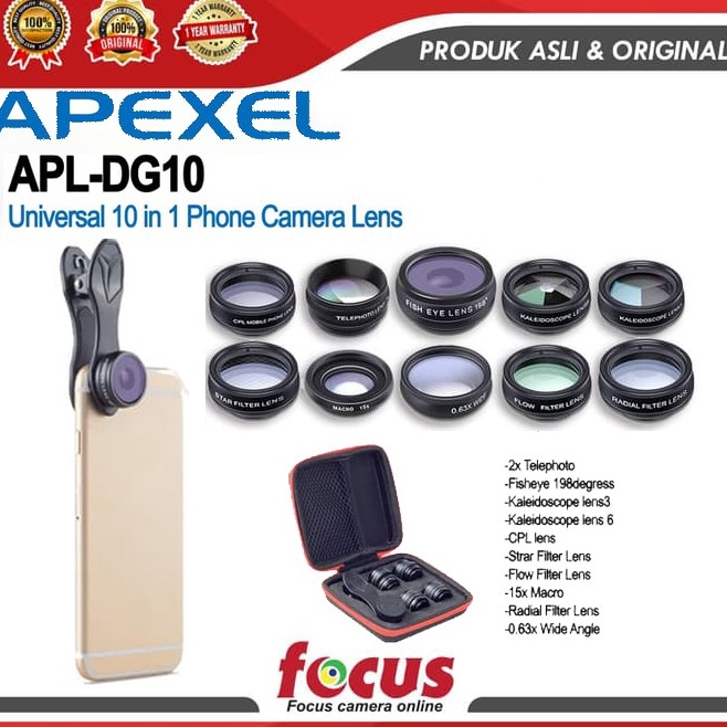 oy Apexel APL-DG10 Universal 10 in 1 Lensa Portable for Smartphone ❁ ♀