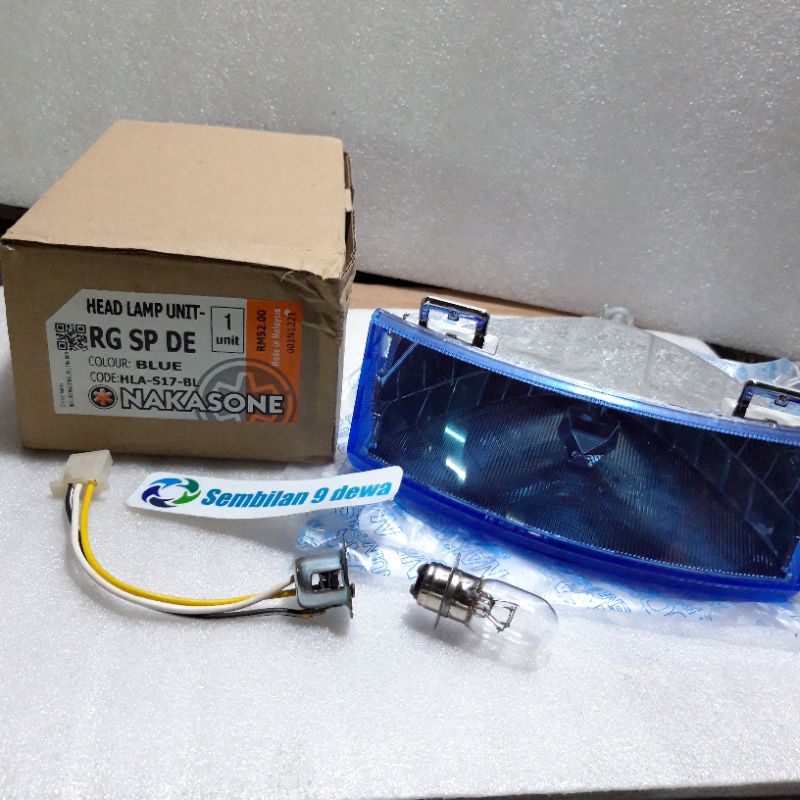 reflector lampu depan satria 2 tak lumba ( mika biru set kabel bohlamp)