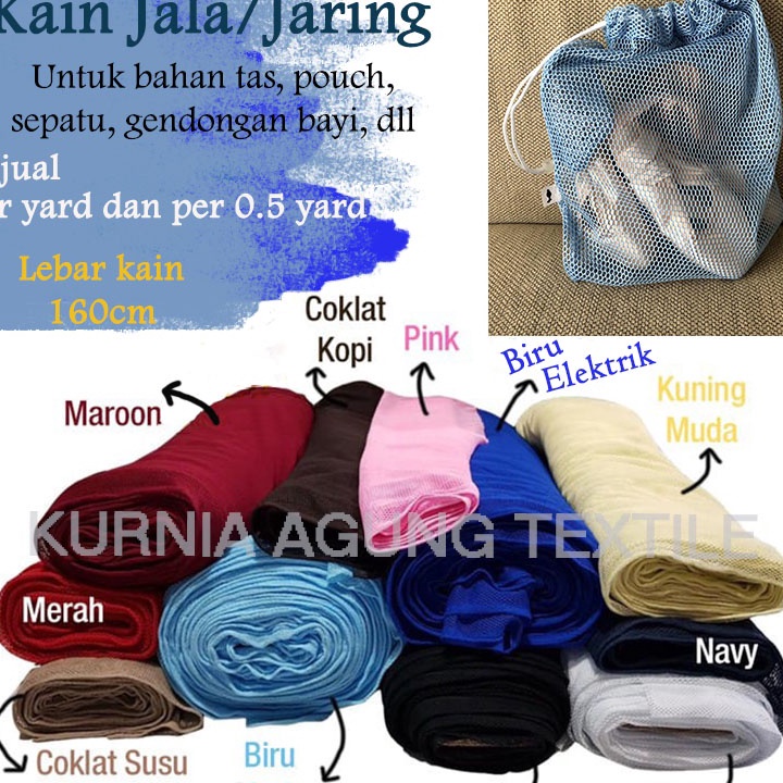 Star Seller. Kain Jala Jaring Poliester Warna Putih Lubang Kecil Meteran dan 0.5 Meter Bahan Tas Gen