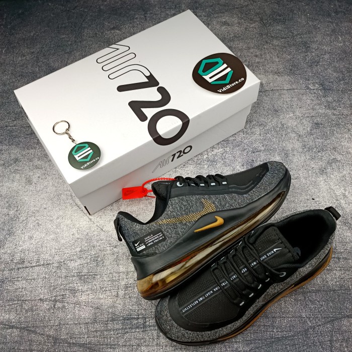 {ShoesStore} Sepatu Sneakers Olahraga Pria NKE Air Max 720 Shield Black Gold Oreo - Black Gold Oreo 