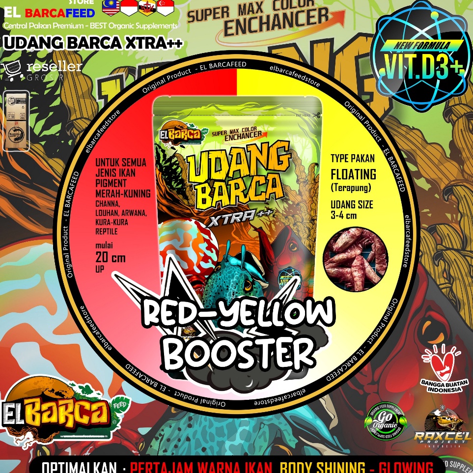 <1>ND6F-F UDANG BARCA Xtra++ [RED-YELLOW BOOSTER] UDANG KERING BESAR untuk ikan > 20 cm keatas PUSH 