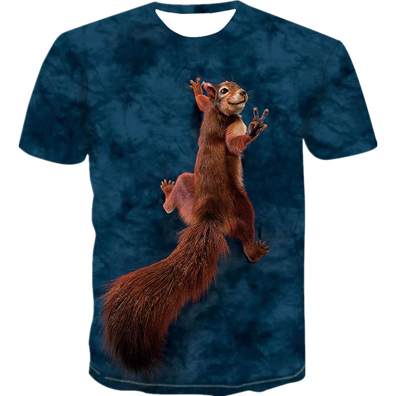 Men's and women's latest three-dimensional squirrel oversized T-shirt 3D summer animal print fashion