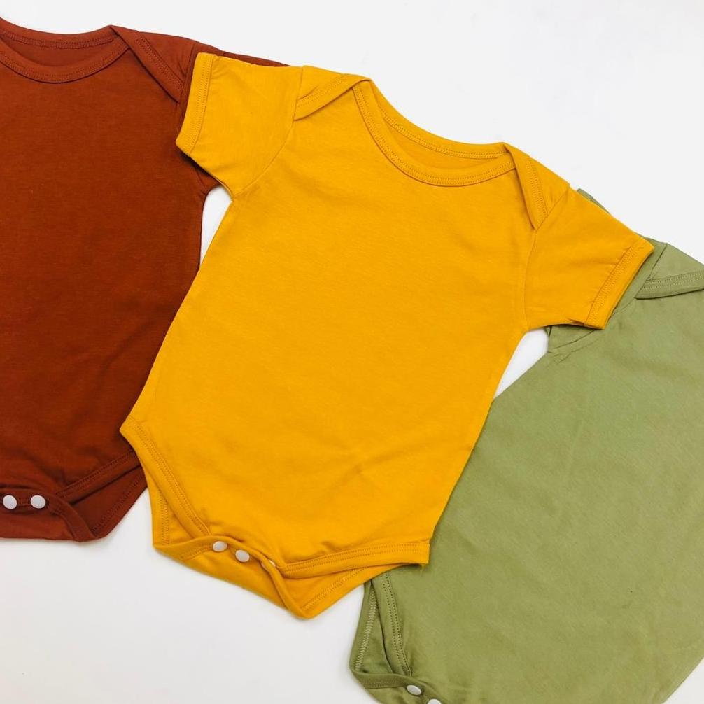 8.8 Little Jenna - Jumper Baju Bodysuit Romper Bayi Polos 3In1 (1 Set Isi 3 Pcs) Earthtone Series  F