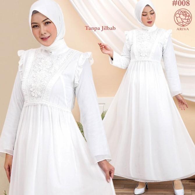 Gamis Putih Muslim Wanita Dress Brukat Lebaran Haji Umroh Manasik 008
