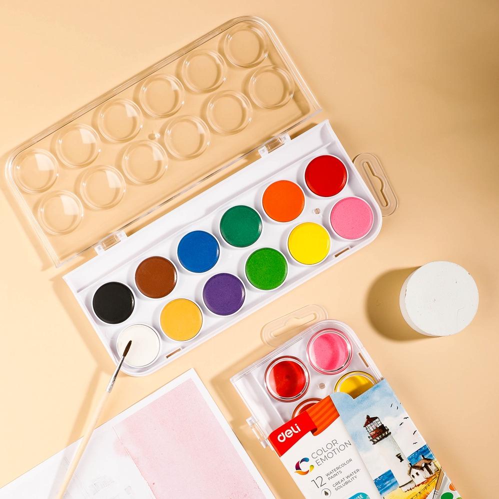 

8.8 [Big Sale] Deli Watercolor Painting / Cat Air Padat 12 Warna Gratis Kuas Kualitas Tinggi Ec15-12 New !!