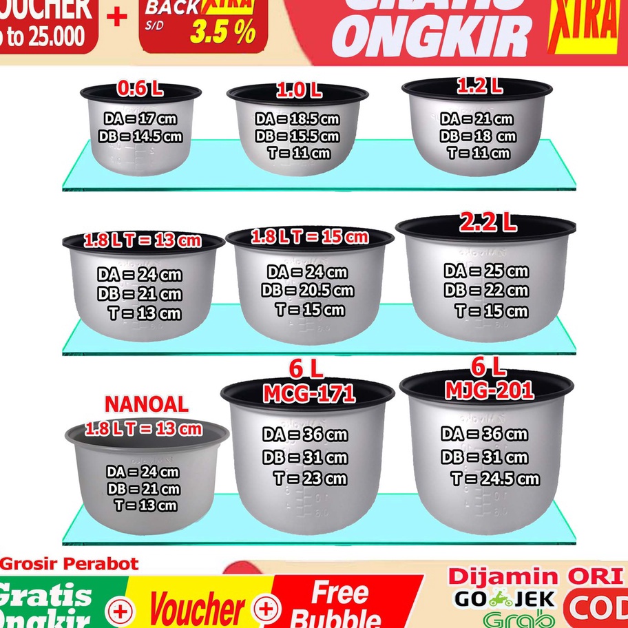 Murah Panci Miyako 0.6 L 1.0 L 1.2 L 1.8 L 2.2 Liter Panci Rice Cooker Magic Com Magiccom Megicom Te