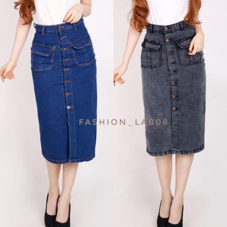 Laris ( MURAH LEBAY ) ROK JEANS KANCING DERET / ROK SPAN JEANS KANCING DEPAN / ROK SPAN JEANS 7/8