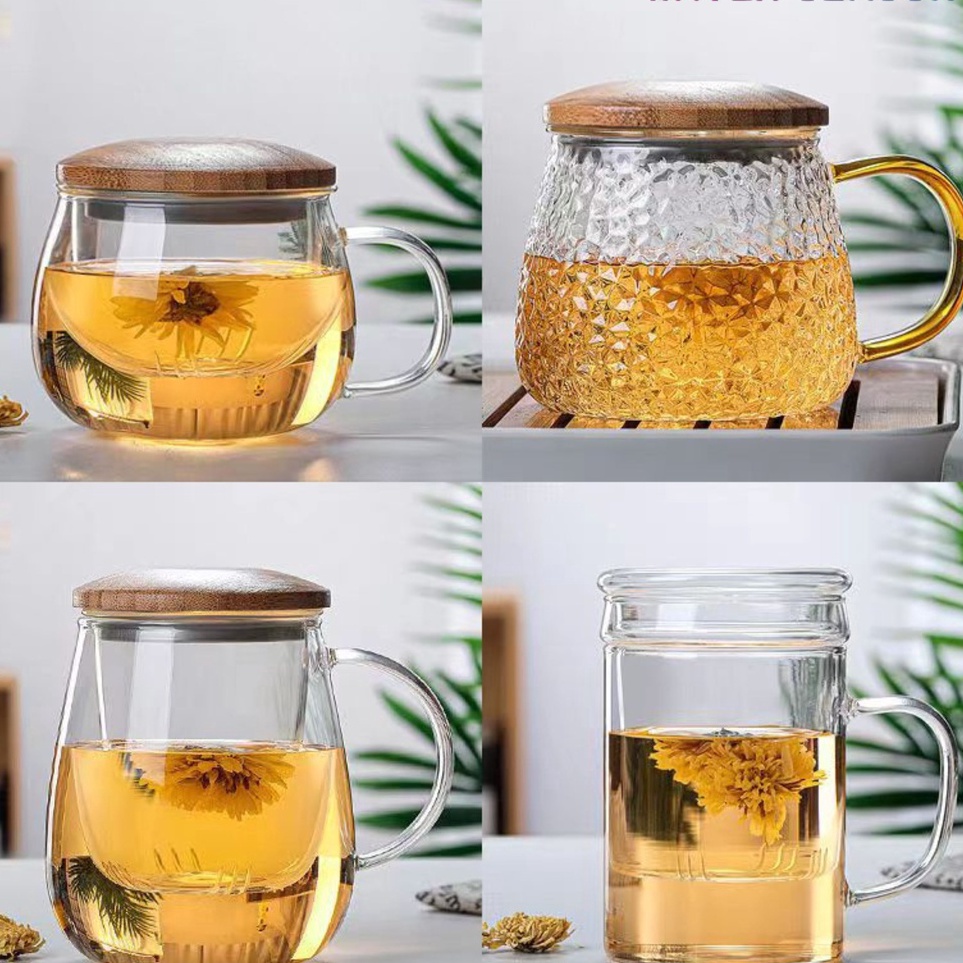 Terkini Glass Infuser Teapot Glass Tea Cup With infuser and lid/gelas teh dengan saringan dan tutup 