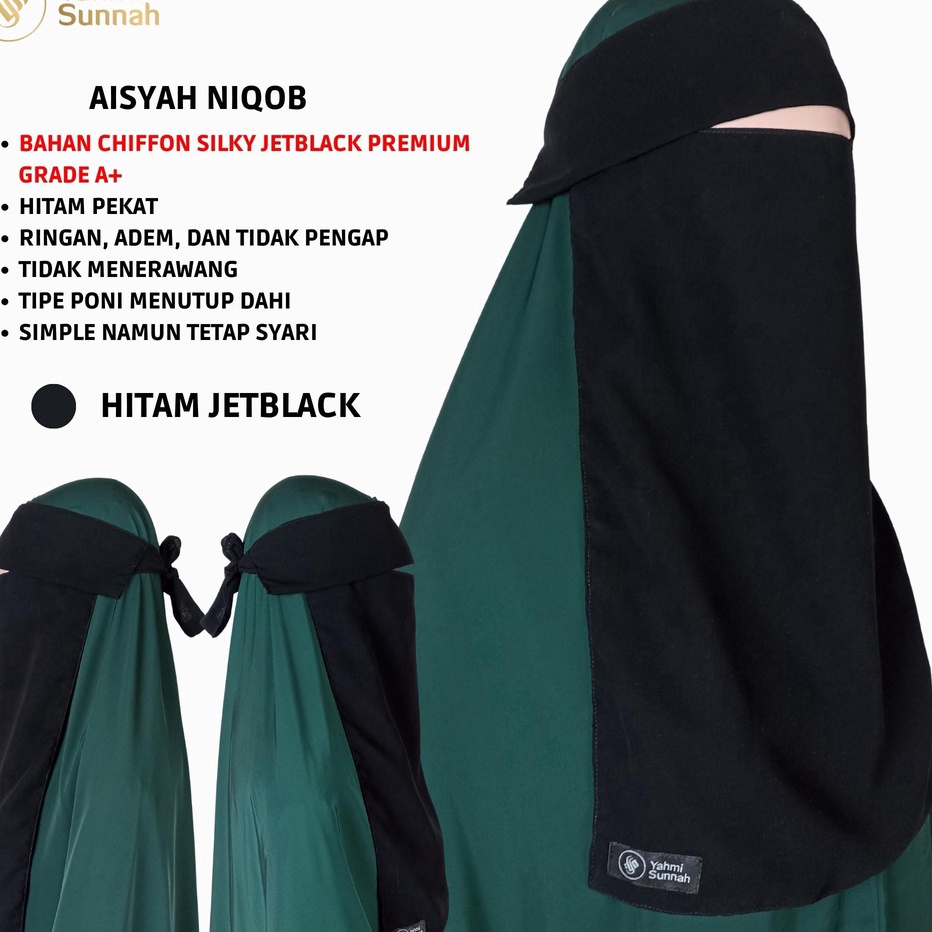 HRR-G24 Niqob Niqab Cadar Bandana Murah Bahan Sifon Silky Jetblack Premium Cadar Poni Niqab Poni Bis
