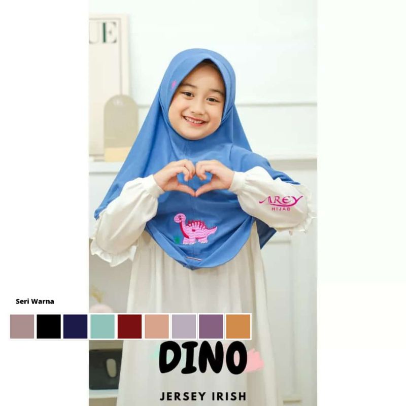 KERUDUNG ANAK UMUR 4-6 TAHUN MODEL DINO BY AREY HIJAB BAHAN JERSEY IRISH. UNTUK ANAK LUCU