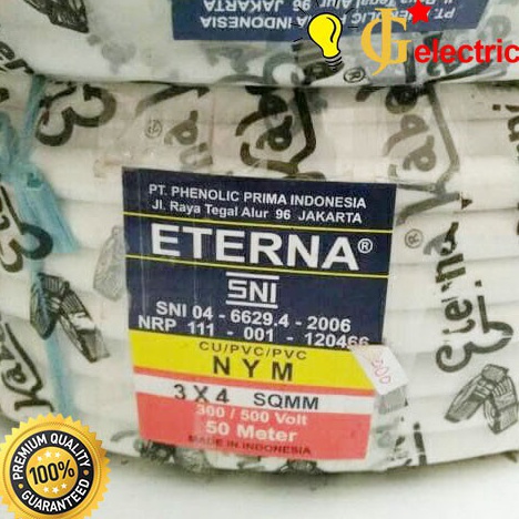 Ready stock KABEL ETERNA / KABEL TUFUR METERAN 3X4 NYM Asli kabel eterna isi 3 tembaga SNI harga per
