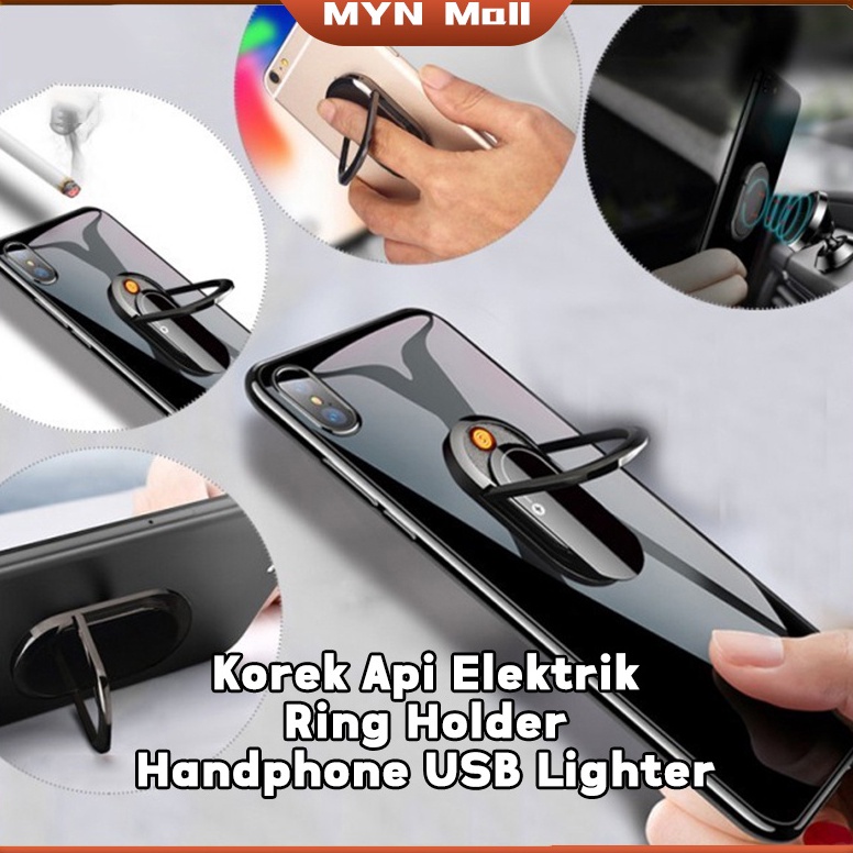 STOK TERBARU Korek Api Elektrik Ring Holder Handphone USB Lighter Stand Hp / Pemantik rokok gesper c
