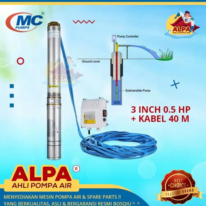 TERBARU Pompa Air Satelit NATIONAL MC 3.0 INCH 0.5 HP Komplit Kabel - 40 Meter