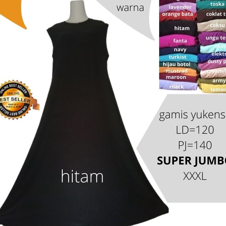 Kirim Langsung Baju Hitam Gamis Tanpa lengan LD120 PJ140cm Super Jumbo Dalaman Gamis Tanpa Lengan Yu