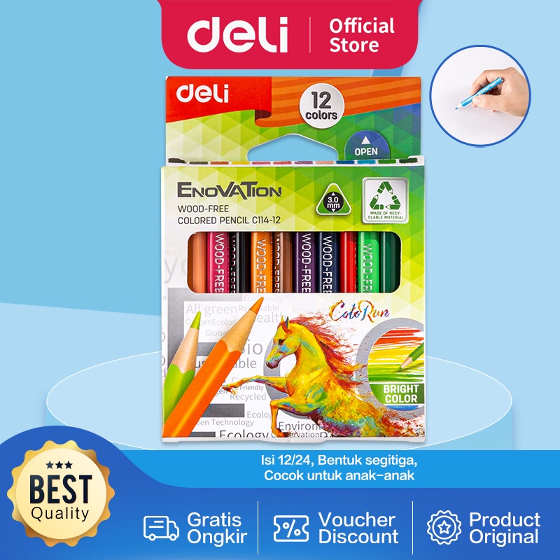 

SUV DELI COLOR RUN COLOR PENCIL / PENSIL WARNA 12 WARNA DESAIN SEGITIGA WOOD-FREE EC114 KQE