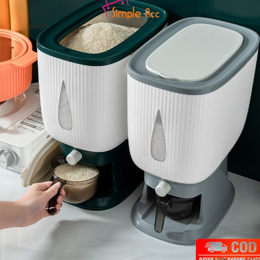 2NV5-C DO-C360 Dispenser Beras 10 KG Rice Dispenser Tempat Wadah Penyimpanan Beras Otomatis Rice Box 10 kg Dengan Wadah Pengering Beras [PROMOAMB4]