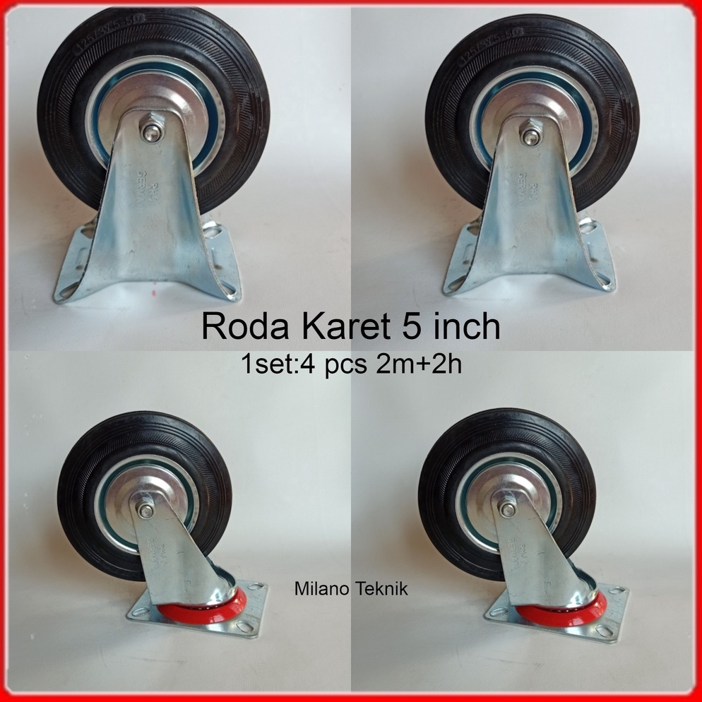 TREN TERBARU. Roda troli 5"(2H+2M) roda karet etalase trolley gerobak 5 inch
