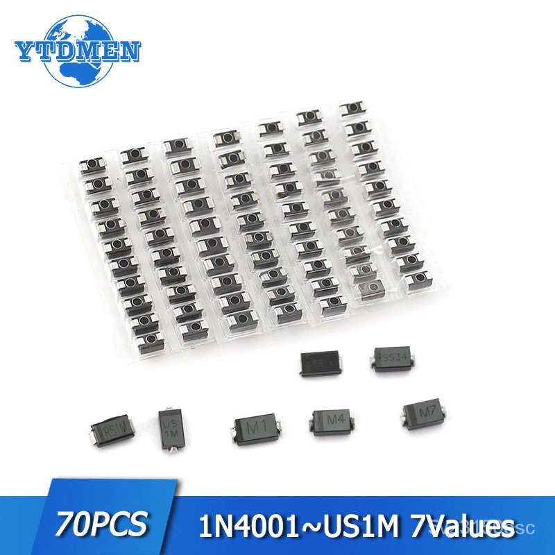 ✅&70pcs/lot SMD Diode Kit 1N4007 M7 1N4001 M1 1N4004 M4 SS14 US1M RS1M SS34, 7 Values*10pcs Schottky