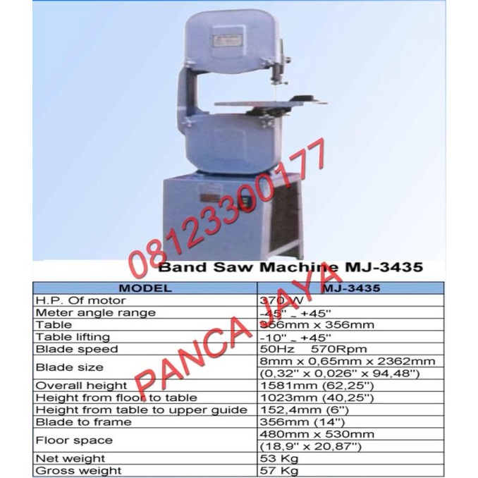 Mesin Potong Kayu / Daging Band Saw 14 Inch Mj-3435 Bandsaw Machine