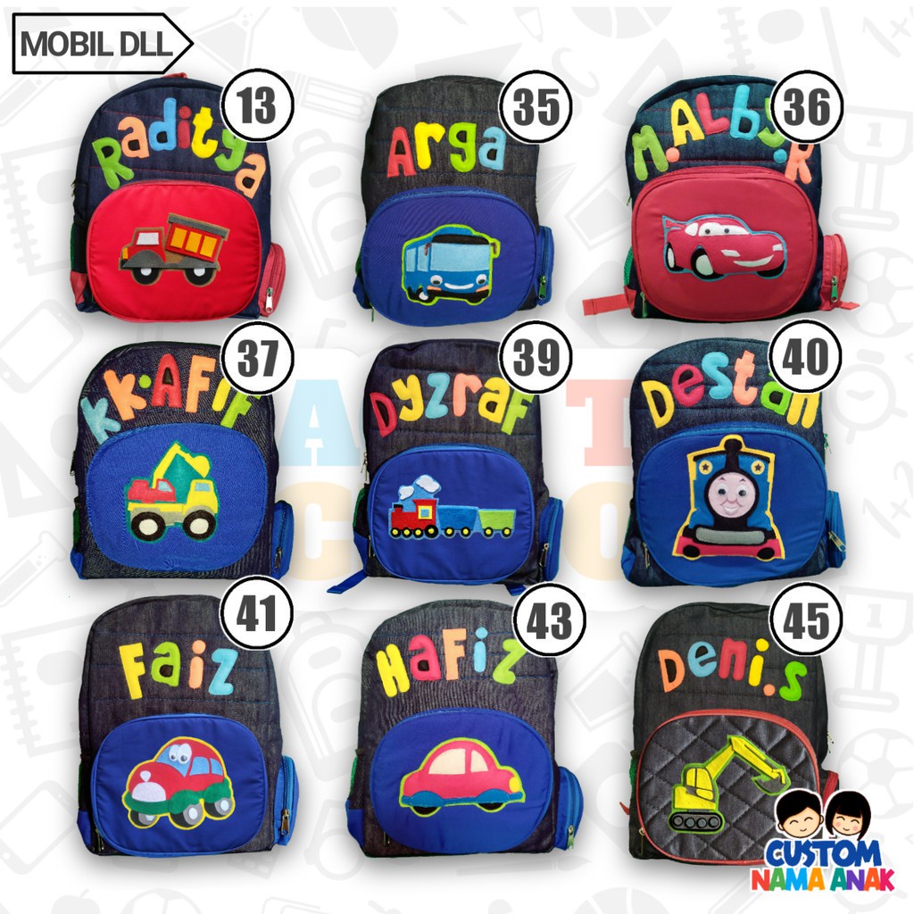 Tas ransel anak sekolah karakter MOBIL anak laki laki cowok usia TK dan SD FREE KASIH NAMA ANAK